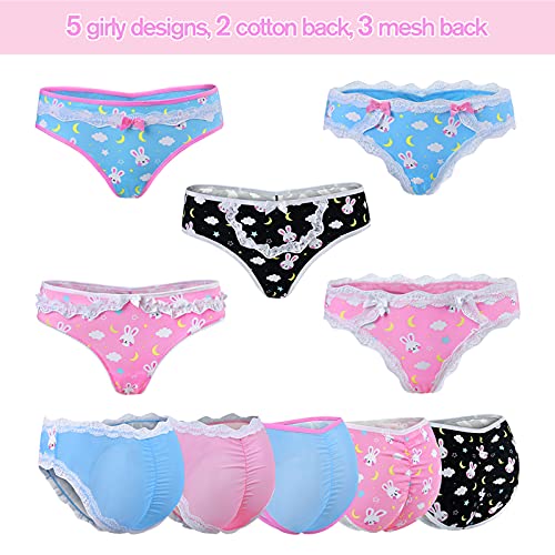 Littleforbig Women's Ladies Soft Cotton Underwear Comfortable Hipster Briefs 5 Colorful Pack Panties Set - Bedtime Bunny L Multicolor