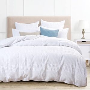 phf 100% cotton duvet cover queen size, waffle weave duvet cover set for all season, pre-washed soft decorative textured duvet cover with pillow shams bedding collection, 90"x92", white