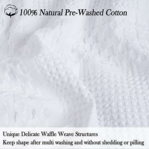 PHF 100% Cotton Duvet Cover Queen Size, Waffle Weave Duvet Cover Set for All Season, Pre-Washed Soft Decorative Textured Duvet Cover with Pillow Shams Bedding Collection, 90"x92", White