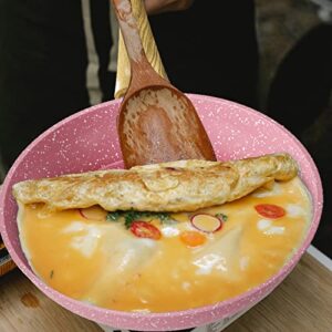 Frying Pan Nonstick, 8 Inch Pink Egg Pan, Non Stick Fry Pan 100% PTFE PFOA-Free Omelet Pan, Toxin-Free Skillets Stone Cookware, Anti-Warp Base with All Stove Tops Available, Induction Compatible