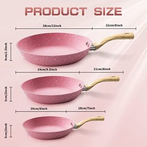 Frying Pan Nonstick, 8 Inch Pink Egg Pan, Non Stick Fry Pan 100% PTFE PFOA-Free Omelet Pan, Toxin-Free Skillets Stone Cookware, Anti-Warp Base with All Stove Tops Available, Induction Compatible