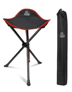 deerfamy folding camping tripod stools, portable 3 legs tall slacker chair tripod seat for outdoor hiking hunting fishing picnic travel beach bbq garden lawn with storage bag, red