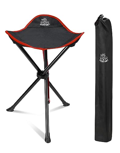 DEERFAMY Folding Camping Tripod Stools, Portable 3 Legs Tall Slacker Chair Tripod Seat for Outdoor Hiking Hunting Fishing Picnic Travel Beach BBQ Garden Lawn with Storage Bag, Red