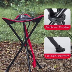 DEERFAMY Folding Camping Tripod Stools, Portable 3 Legs Tall Slacker Chair Tripod Seat for Outdoor Hiking Hunting Fishing Picnic Travel Beach BBQ Garden Lawn with Storage Bag, Red