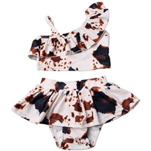 qliyang infant toddler baby girls swimsuit two-pieces swimwear cow print pattern summer bikini set beach bathing suit 2t