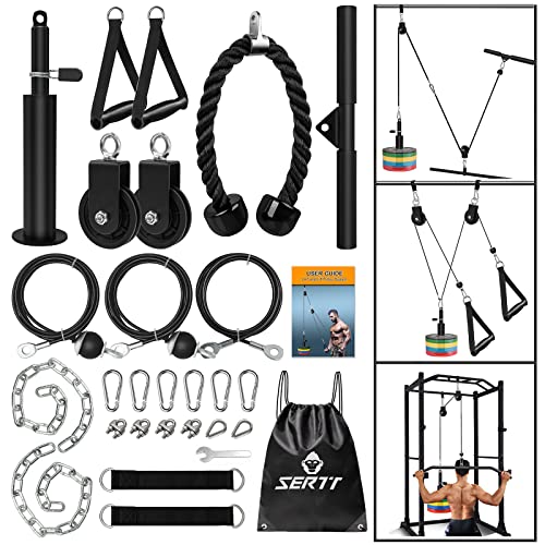 Weight Cable Pulley System Gym, SERTT Upgraded Cable Pulley Attachments for Gym LAT Pull Down, Biceps Curl, Tricep, Arm Workouts - Weight Pulley System Home Gym Add On Equipment