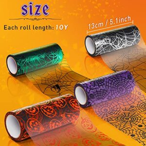4 Rolls Halloween Glitter Tulle Roll Glitter Tulle Netting Roll Tulle Fabric Roll Orange Shimmer Color Ribbon for Halloween Decoration, 5 Inch x 10 Yards