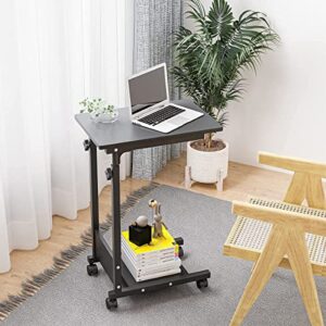 TigerDad C Table Adjustable Height Sofa Side Table Mobile Desk with Wheels, C Shaped End Table with Storage, Adjustable Laptop Table