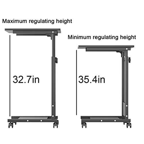 TigerDad C Table Adjustable Height Sofa Side Table Mobile Desk with Wheels, C Shaped End Table with Storage, Adjustable Laptop Table