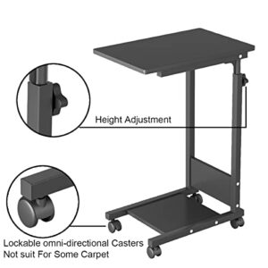 TigerDad C Table Adjustable Height Sofa Side Table Mobile Desk with Wheels, C Shaped End Table with Storage, Adjustable Laptop Table