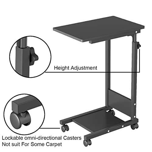 TigerDad C Table Adjustable Height Sofa Side Table Mobile Desk with Wheels, C Shaped End Table with Storage, Adjustable Laptop Table