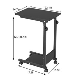 TigerDad C Table Adjustable Height Sofa Side Table Mobile Desk with Wheels, C Shaped End Table with Storage, Adjustable Laptop Table