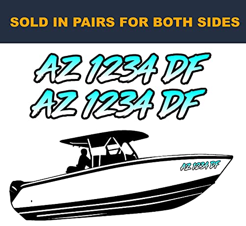 VulgrCo 2 Pack Pair Boat Registration Numbers Custom Personalized State Watercraft Vinyl Decal Sticker Tag Reg Number Lettering Premium Gradient Print