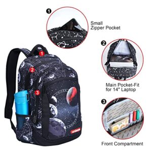 UNIKER Space School Backpack for Teen Boys,Black Backpack for School,Boys Backpack,Schoolbag for Teens,Bookbag for Middle School,16.5 Inch Laptop Backpack for 14 Inch Laptop