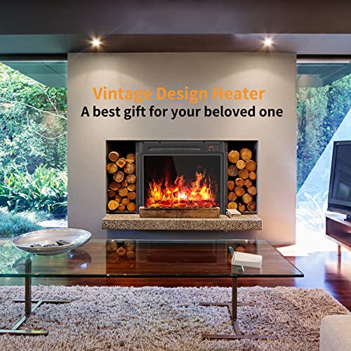 18-inch Electric Fireplace Heater with LED Realistic Flame Effect, Fireplace Insert Heater with Remote 1H to 9H Timer Safety Overheat Protection, Fireplace Stove for Bedroom Home Office, 1400W, Black