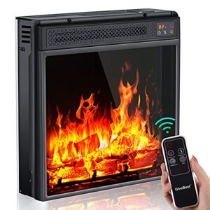 18-inch electric fireplace heater with led realistic flame effect, fireplace insert heater with remote 1h to 9h timer safety overheat protection, fireplace stove for bedroom home office, 1400w, black