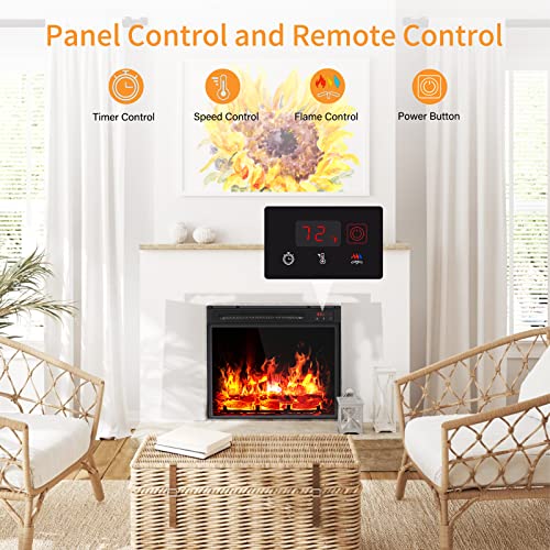 18-inch Electric Fireplace Heater with LED Realistic Flame Effect, Fireplace Insert Heater with Remote 1H to 9H Timer Safety Overheat Protection, Fireplace Stove for Bedroom Home Office, 1400W, Black