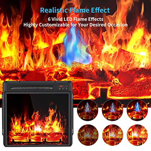 18-inch Electric Fireplace Heater with LED Realistic Flame Effect, Fireplace Insert Heater with Remote 1H to 9H Timer Safety Overheat Protection, Fireplace Stove for Bedroom Home Office, 1400W, Black