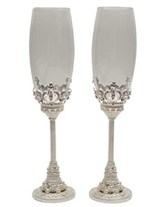 lassos boutique silver ivory pearl crystal champagne toasting flutes, set of 2