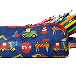 Simple Modern Pencil Case, Pouch, Box for School | Kids Durable Bag Organizer for Office, Makeup and Travel Supplies| Polyester Zip Pouch | Hudson Collection | Under Construction