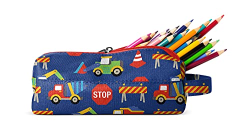 Simple Modern Pencil Case, Pouch, Box for School | Kids Durable Bag Organizer for Office, Makeup and Travel Supplies| Polyester Zip Pouch | Hudson Collection | Under Construction