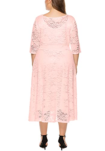 Eternatastic Womens Scooped Neckline Floral lace Top Plus Size Cocktail Party Midi Dress 3XL Pink