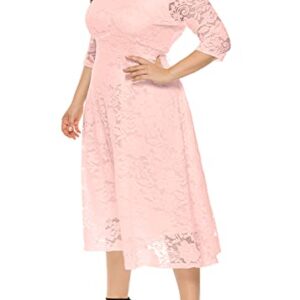 Eternatastic Womens Scooped Neckline Floral lace Top Plus Size Cocktail Party Midi Dress 3XL Pink