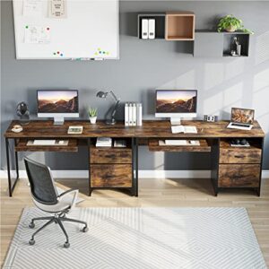 Bestier Office Desk with Drawers, 55 inch Industrial Computer Desk with Storage, Wood Teacher Desk with Keyboard Tray & File Drawer for Home Office, Rustic Brown