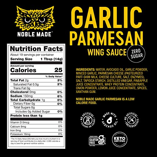 Noble Made Buffalo Dipping & Wing Sauce, Whole30 Approved, Paleo, Keto, Vegan, Gluten and Dairy Free, Zero Sugar and Soy Free, Low Carb and Calorie (Garlic Parmesan, 9.25oz (1 Count))