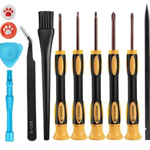 Cleaning Repair Tool Kit for PS4 PS5-12 in 1 TR8 TR9 T8 T9 Torx Security Screwdriver with PH00 PH0 PH1 Set, Thumb Cap, Tear Down Accessories for Playstation 4 5 3 PS3 Console, Controller