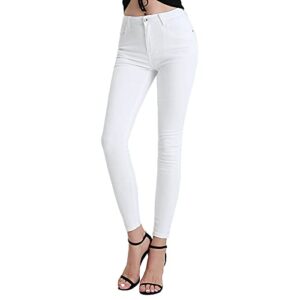jeanir women's high waisted white skinny jeans work pants high waisted high waist leggings with pockets (white, small, s)