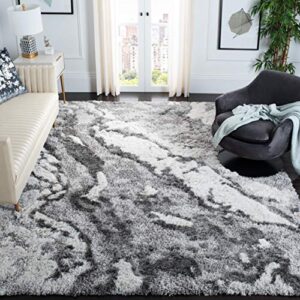 safavieh horizon shag collection area rug - 10' x 14', grey & ivory, modern abstract design, non-shedding & easy care, 2-inch thick ideal for high traffic areas in living room, bedroom (hzn890f)