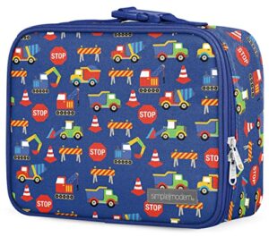 simple modern kids lunch box for toddler | reusable insulated bag for boys | meal containers for school with exterior and interior pockets | hadley collection | under construction