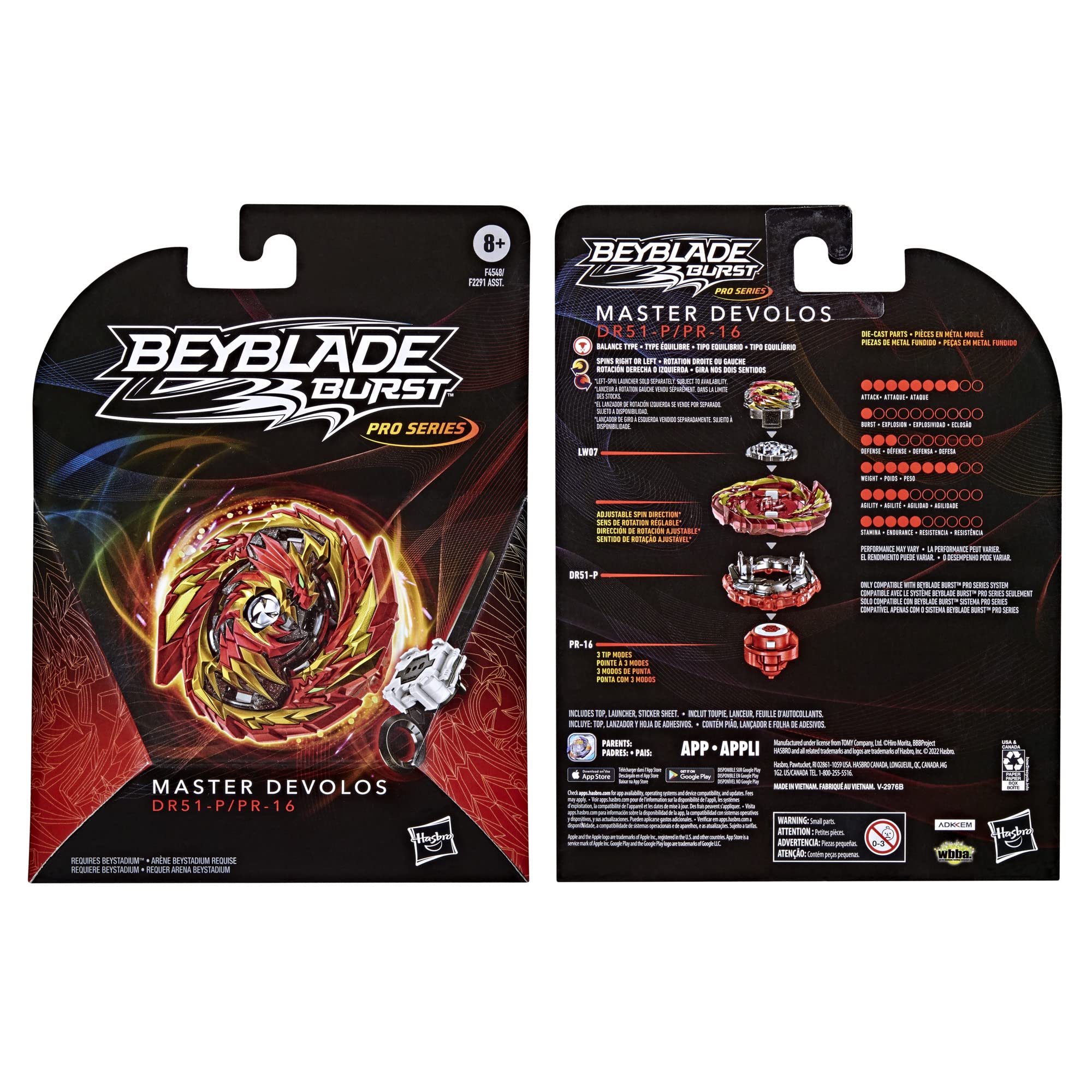 BEYBLADE Burst Pro Series Master Devolos Spinning Top Starter Pack - Balance Type Battling Game Top with Launcher Toy