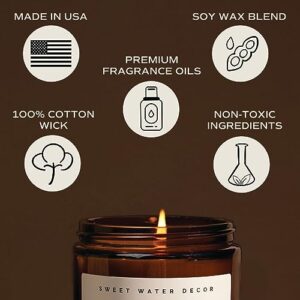 Sweet Water Decor Candle | Rose, Wood, Amber, Vanilla, & Musk Scented Soy Wax Candle for Home | 9oz Amber Jar, 40 Hour Burn Time, Made in the USA (Sandalwood Rose)