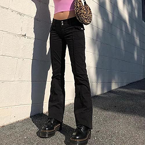 HBER Low Rise Flare Pants for Women Bell Bottom Black Bootcut Leggings Y2k