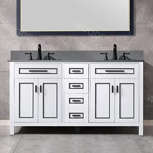 woodbridge milan-6021d-wh+dgvt6122d-4 milan w d bath white with engineered marble vanity top in dark grey basin with 4" cc faucet holes, 61“ x 22
