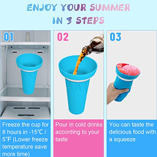 Slushie Maker Cup, TIK TOK Magic Quick Smoothie Cup, Homemade Slush and Shake Maker, Double Layer Silica Cup with Spoon & Straw for Ice Cream Maker, Milkshake, Summer (Light Blue)