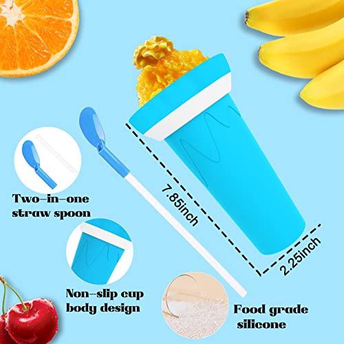 Slushie Maker Cup, TIK TOK Magic Quick Smoothie Cup, Homemade Slush and Shake Maker, Double Layer Silica Cup with Spoon & Straw for Ice Cream Maker, Milkshake, Summer (Light Blue)
