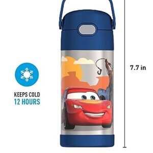 THERMOS FUNTAINER 12 Ounce Stainless Steel Vacuum Insulated Kids Straw Bottle, Cars