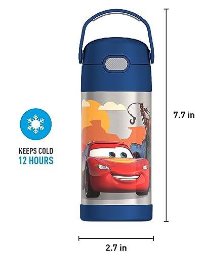 THERMOS FUNTAINER 12 Ounce Stainless Steel Vacuum Insulated Kids Straw Bottle, Cars