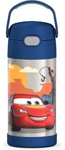 thermos funtainer 12 ounce stainless steel vacuum insulated kids straw bottle, cars