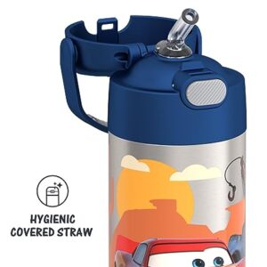 THERMOS FUNTAINER 12 Ounce Stainless Steel Vacuum Insulated Kids Straw Bottle, Cars