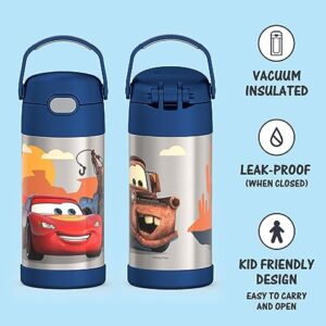 THERMOS FUNTAINER 12 Ounce Stainless Steel Vacuum Insulated Kids Straw Bottle, Cars