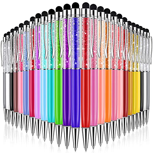 26 Pieces Crystal Ballpoint Pen Crystal Stylus Pen Bling Ballpoint Pens Glitter Diamond Pen 2-in-1 Slim Pens Capacitive Writing Pens for Touch Screens, Office, School Stationery Supplie (Cold Colors)