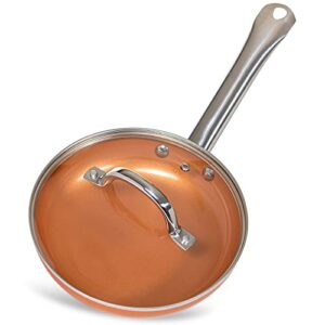 food boutique copper nonstick ceramic frying pan with lid – 8-inch egg cooking pan with tamper glass lid