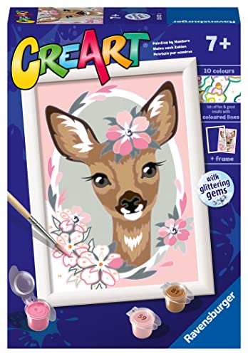 Ravensburger CreArt Delightful Deer Paint by Numbers Kit for Kids - Painting Arts and Crafts for Ages 7 and Up