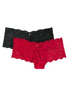 smart & sexy womens signature lace cheeky panty 2 pack underwear, no no red/black hue, 8 us