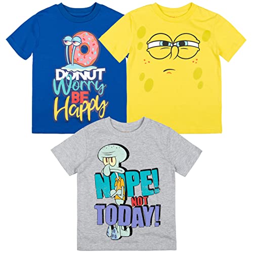 SpongeBob SquarePants Squidward Little Boys 3 Pack T-Shirts Yellow/Blue/Grey 4