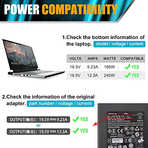 240W 180W Dell AC Adapter Charger for Dell Alienware 13 15 17 R1 R2 R3 R4 Series,Dell Alienware X51 M17 M15 M17X M18X,Dell Precision 7710 7730 7520 M6700 M6800 PA-9E Laptop Charger Power Supply Cord